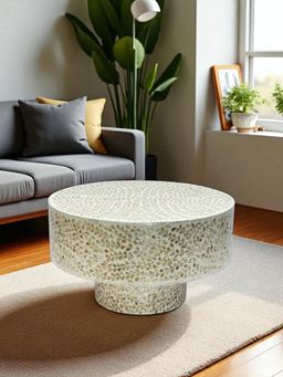 JABRIX - Mother Of Pearl Round White Coffee Table- Cleo