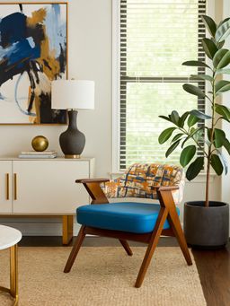 JABRIX - Mid-Century Modern Wooden Accent Chair With Geometric Upholstery