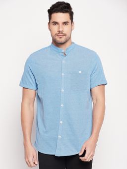 Club York - Men Blue Solid Mandarin Neck Shirt