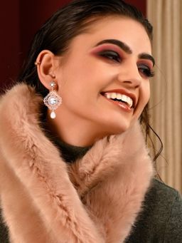 Odette - Women White Crystal Embellished Drop Earrings