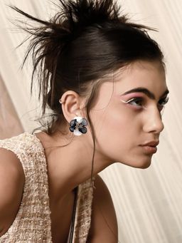 Odette - Women Black Net Floral Statement Earrings