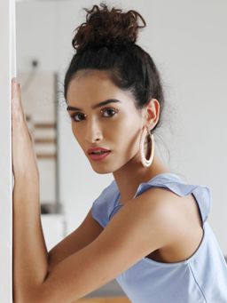 Odette - Women Gold-Tone Textured Rounded Hoop Earrings