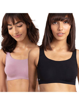 Nykd by Nykaa - PO2 Easy-Peasy Slip-On Bra With Full Coverage-Purple & Black-NYB113