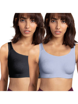 Nykd by Nykaa - PO2 Easy-Peasy Slip-On Bra With Full Coverage-Blue & Black-NYB113