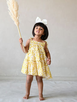 JILMIL - Girls Yellow Floral Rayon Dress