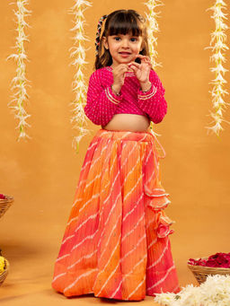 JILMIL - Pink Laheriya Printed Georgette Choli with Lehenga