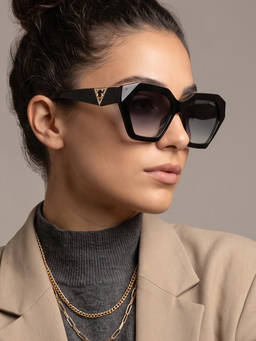 Guess - Grey Plastic Uv Protection Full Rim Sunglass for Women-GUS001875505BSG (55)