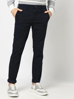 GAP - Men Navy Blue Cotton Solid Skinny Fit Casual Trouser