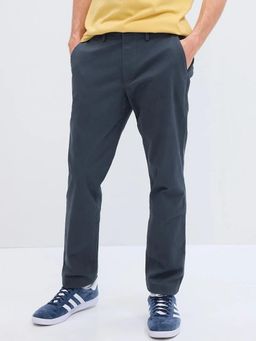 GAP - Men Blue Cotton Solid Slim Fit Casual Trouser