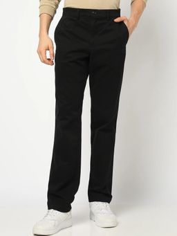GAP - Men Black Cotton Solid Regular Fit Casual Trouser