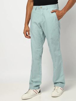 GAP - Men Blue Linen Solid Regular Fit Casual Trouser