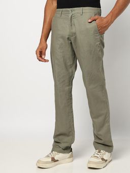 GAP - Men Olive Linen Solid Regular Fit Casual Trouser