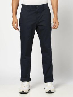 GAP - Men Navy Blue Cotton Solid Slim Fit Chinos