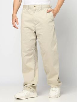 GAP - Men Beige Cotton Solid Loose Fit Chinos