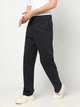 GAP - Men Navy Blue Cotton Solid Boyfriend Fit Casual Trouser