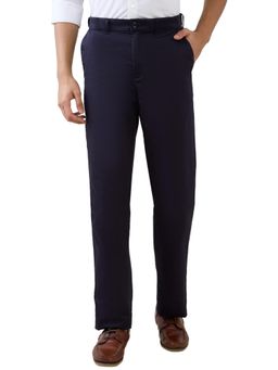 ColorPlus - Men Blue Pure Cotton Solid Regular Fit Casual Trouser
