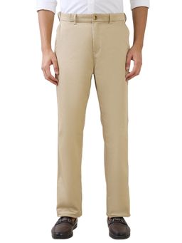 ColorPlus - Men Khaki Pure Cotton Solid Regular Fit Casual Trouser