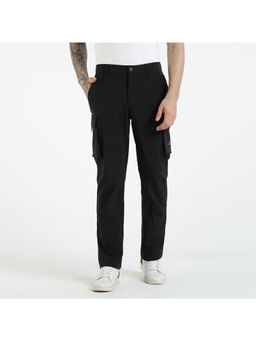 Royal Enfield - Men Black Nylon Elastane Solid Regular Fit Cargo