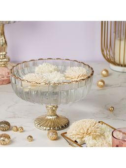 HomeTown - Phiona Glass Fluted Handcrafted Bowl 13 Cm in Gold Colour