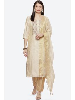 Biba - Beige Silk Unstitched Suit (Set of 3)