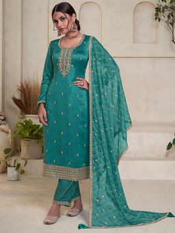 Seerat - Green Embroidery Straight Kurta with Pant & Dupatta (Set of 3)