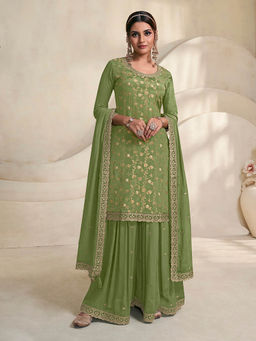 Seerat - Green Embroidered Kurta with Palazzo & Dupatta (Set of 3)