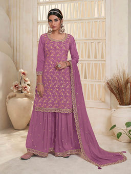 Seerat - Lavender Embroidered Kurta with Palazzo & Dupatta (Set of 3)