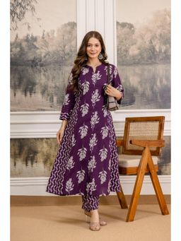 EthniFlair - Women Cotton A-line Printed Kurta & Pant - Purple