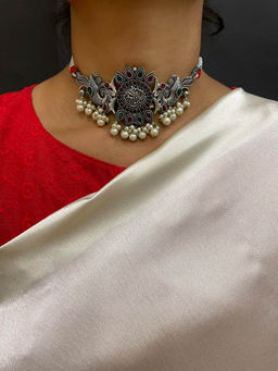 Digital Dress Room - Banjara Choker Peacock Multi Stone with Pearl Jewellery Set