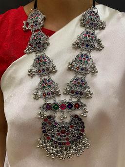 Digital Dress Room - Banjara Oxidized Silver Long Enamel Ghungroo Jewellery Set