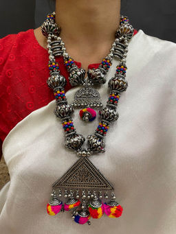 Digital Dress Room - Banjara Pom Pom/Floral Beaded Layered Jewellery Set