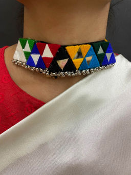 Digital Dress Room - Banjara Choker and Earring Mirror Work and Ghungroo Necklace Set Jewellery Set