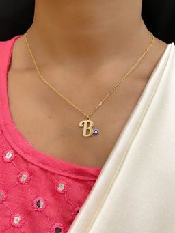 Digital Dress Room - Letter 'b Blue Evil Eye Name Necklace Gold Plated Alphabet Chain for Women