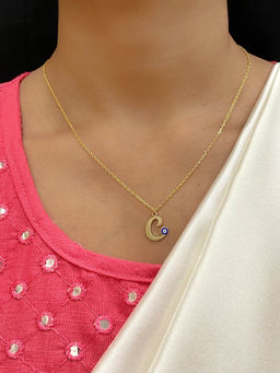 Digital Dress Room - Letter 'c Blue Evil Eye Name Necklace Gold Plated Alphabet Chain for Women