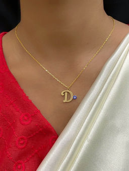 Digital Dress Room - Letter 'd Blue Evil Eye Name Necklace Gold Plated Alphabet Chain for Women