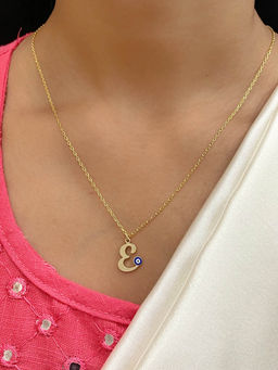 Digital Dress Room - Letter 'e Blue Evil Eye Name Necklace Gold Plated Alphabet Chain for Women