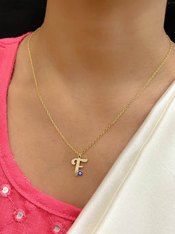 Digital Dress Room - Letter 'f Blue Evil Eye Name Necklace Gold Plated Alphabet Chain for Women