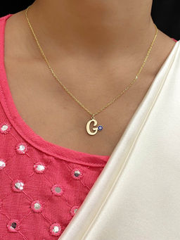 Digital Dress Room - Letter 'g Blue Evil Eye Name Necklace Gold Plated Alphabet Chain for Women