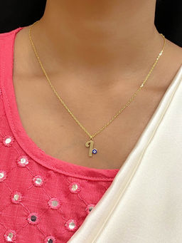 Digital Dress Room - Letter 'i Blue Evil Eye Name Necklace Gold Plated Alphabet Chain for Women