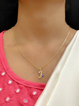 Digital Dress Room - Letter 'j Blue Evil Eye Name Necklace Gold Plated Alphabet Chain for Women