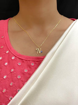 Digital Dress Room - Letter 'n Blue Evil Eye Name Necklace Gold Plated Alphabet Chain for Women