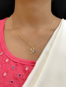 Digital Dress Room - Letter 's Blue Evil Eye Name Necklace Gold Plated Alphabet Chain for Women