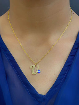 Digital Dress Room - Letter 'v Blue Evil Eye Name Necklace Gold Plated Alphabet Chain for Women