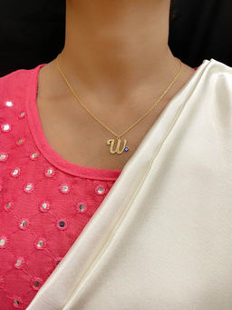 Digital Dress Room - Letter 'w Blue Evil Eye Name Necklace Gold Plated Alphabet Chain for Women