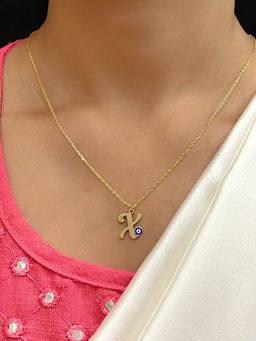 Digital Dress Room - Letter 'x Blue Evil Eye Name Necklace Gold Plated Alphabet Chain for Women