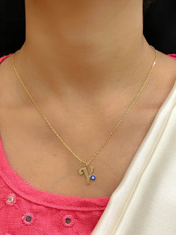 Digital Dress Room - Letter 'y Blue Evil Eye Name Necklace Gold Plated Alphabet Chain for Women