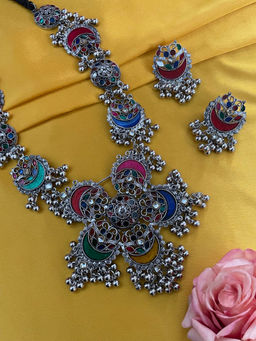 Digital Dress Room - Banjara Oxidized Afghani Jewellery Set Flower Design Chain for Women