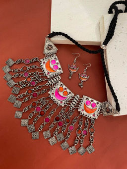 Digital Dress Room - Banjara Oxidized Jewellery Set Pink Enamel Design for Women
