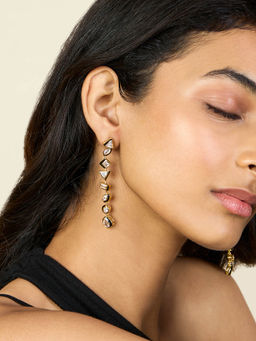 Isharya - Geometric Black Long Earrings In 18Kt Gold Plated
