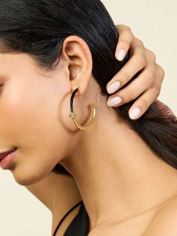 Isharya - Black Sweet Heart Hoops In 18Kt Gold Plated